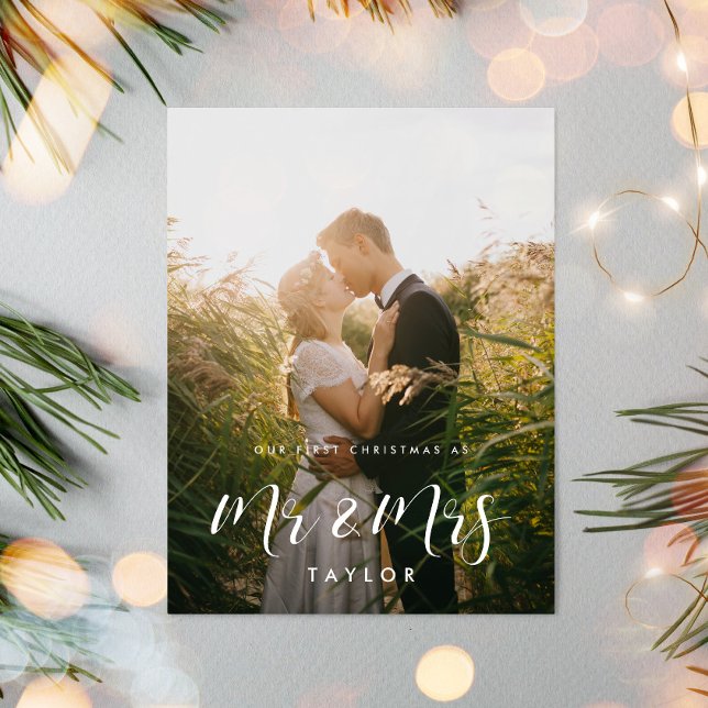 Elegant Unsere ersten Weihnachten als Mr. und Mrs. Postkarte (Von Creator hochgeladen)