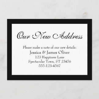 Elegant unsere neue Adresse in Schwarz auf Weiß Begleitkarte
