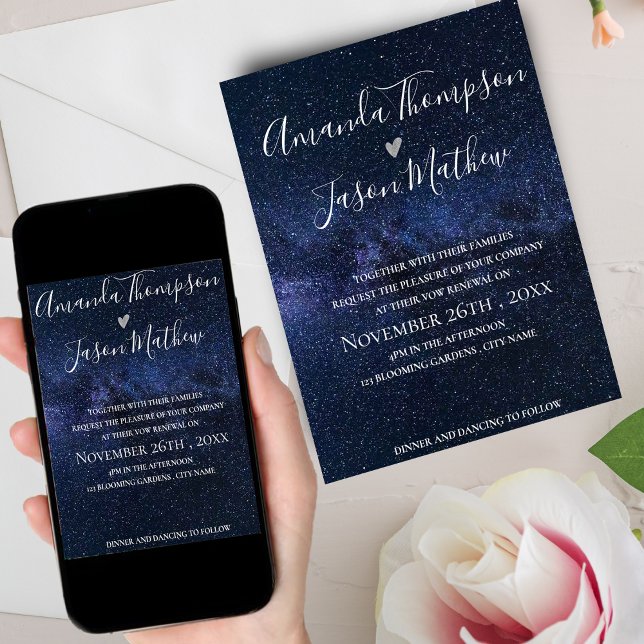 Elegant unter den STARS Themed Wedding Vow Erneuer Einladung (Elegant UNDER THE STARS Themed Wedding Vow Renewal Invitation)