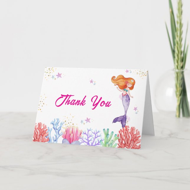Elegant unter der Meerjungfrau Korallendusche Dankeskarte (Vorderseite)