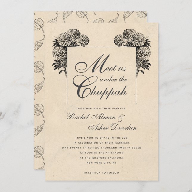 Elegant unter der Vintagen jüdischen Hochzeit von  Einladung (Vorne/Hinten)