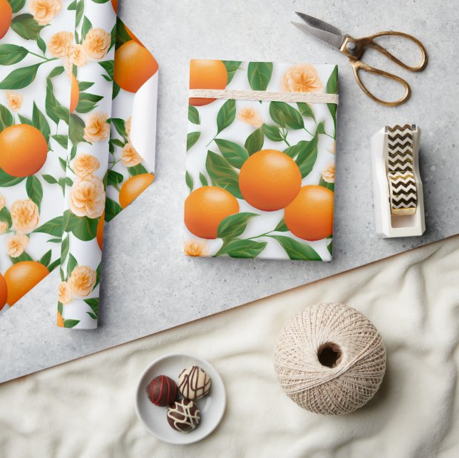 Elegant Valencia Orange Floral Geschenkpapier (Basteln)