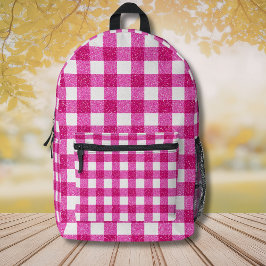 Elegant Valentine Pink Glitter Tartan on White Bedruckter Rucksack