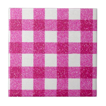 Elegant Valentine Pink Glitter Tartan on White