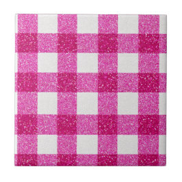 Elegant Valentine Pink Glitter Tartan on White Fliese