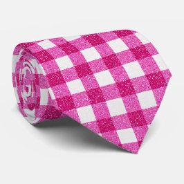Elegant Valentine Pink Glitter Tartan on White Krawatte