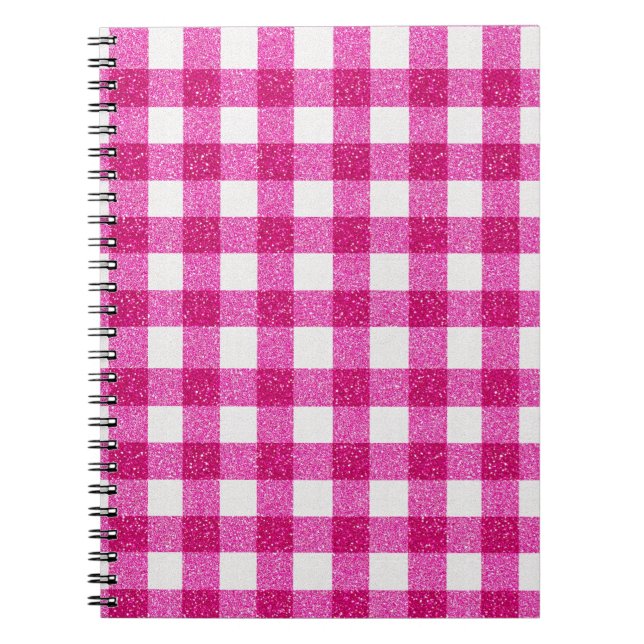 Elegant Valentine Pink Glitter Tartan on White Notizblock (Vorderseite)