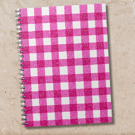 Elegant Valentine Pink Glitter Tartan on White Notizblock