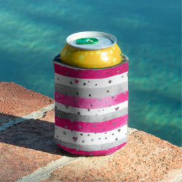 Elegant Valentine Pink Silver Hearts on Striped Dosenkühler