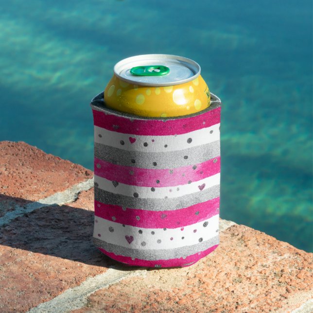 Elegant Valentine Pink Silver Hearts on Striped Dosenkühler (In Situ Pool)