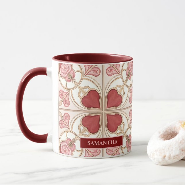 Elegant Valentine’s Day Bistro Tile Tasse (Mit Donut)