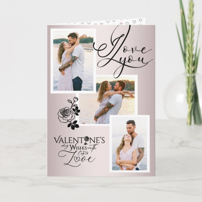 Elegant Valentine’s Day Photo Collage Karte (Vorderseite)