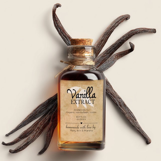 Elegant Vanilla Extract Homemade Weinetikett (Vanilla Extract Product Label with Vanilla Bean)
