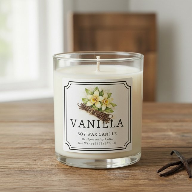 Elegant Vanilla Soy Wax Candle Business Label Quadratischer Aufkleber (Von Creator hochgeladen)