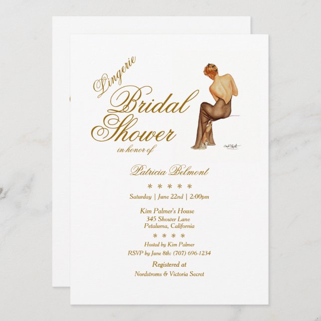 Elegant Vargas Pinup Lingerie Brautparty Einladung (Vorne/Hinten)