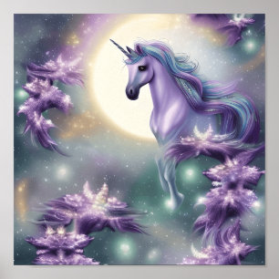 Elegant Vector Whimsical Lila Boho Einicorn Pferd Poster
