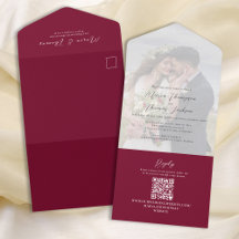Elegant Vellum Foto Overlay Burgundy | QR-Code