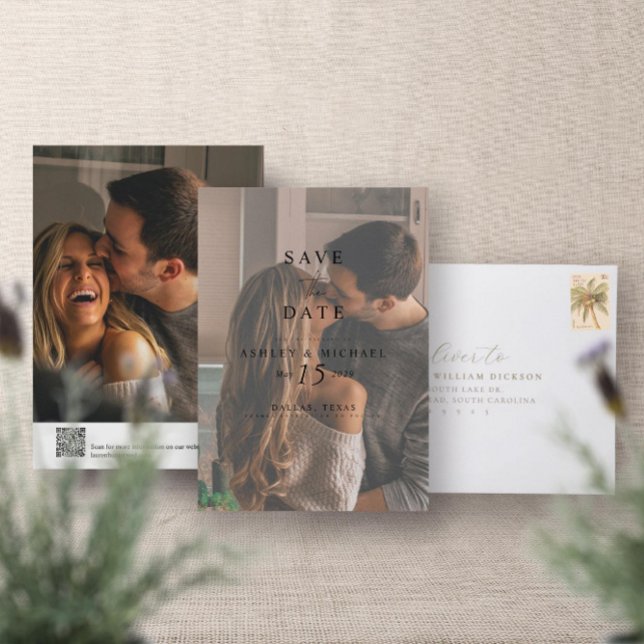 Elegant Vellum Overlay 2 Foto QR Code Wedding Save The Date (Set the Date!)