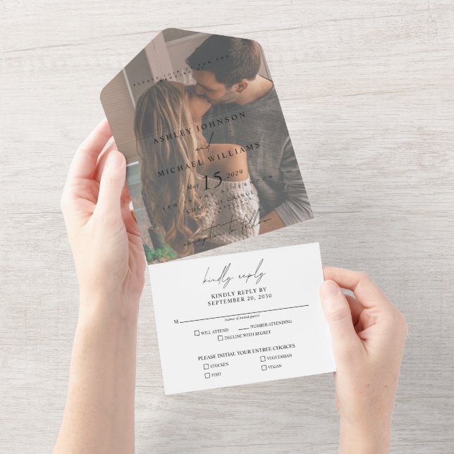 Elegant Vellum Overlay Foto Wedding RSVP All In One Einladung (Abreißen)