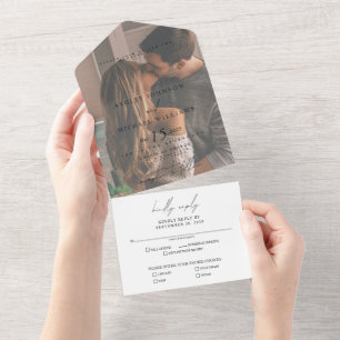 Elegant Vellum Overlay Foto Wedding RSVP All In One Einladung