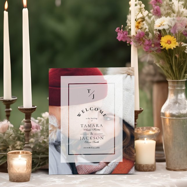Elegant Vellum Transparency Wedding Initials Photo Sockelschild (Von Creator hochgeladen)