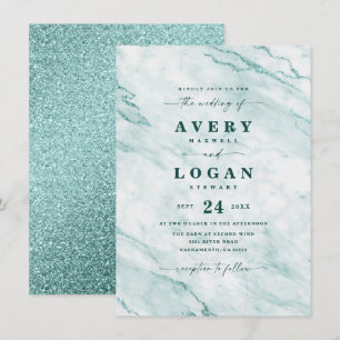Elegant Verde Green Marble & Glitzer Wedding Einladung