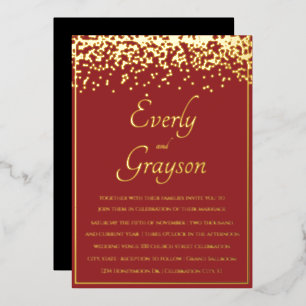 Elegant Veri Red and Gold Confetti Wedding Folieneinladung
