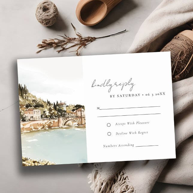 Elegant Verona Adige River Italy Wedding Reception RSVP Karte (Von Creator hochgeladen)