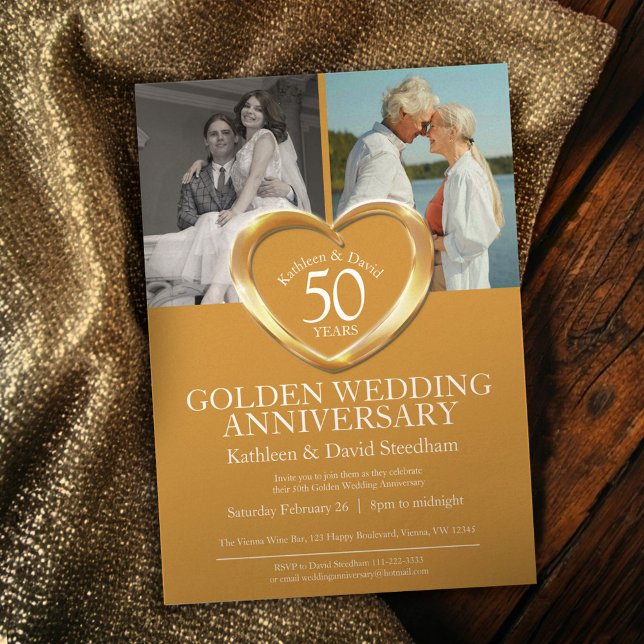 Elegant Vertical Golden 50th Wedding Anniversary Einladung (Von Creator hochgeladen)