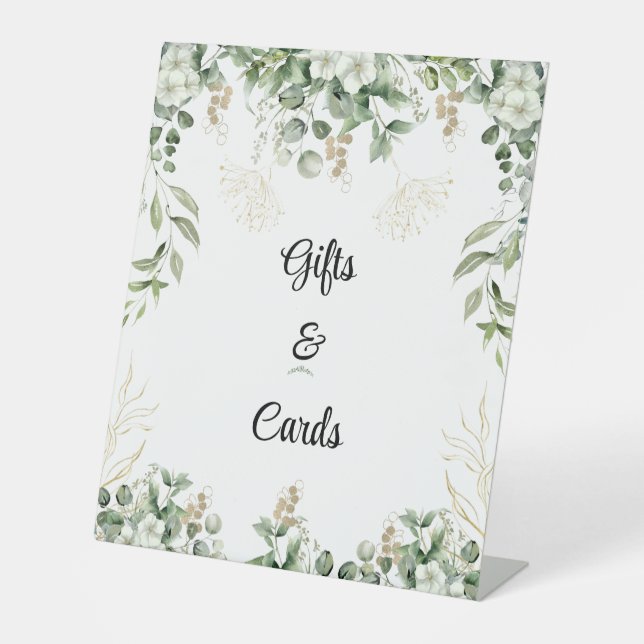 Elegant verzaubert: Grün und Gold-Hochzeitszeichen Sockelschild (Vorderseite)