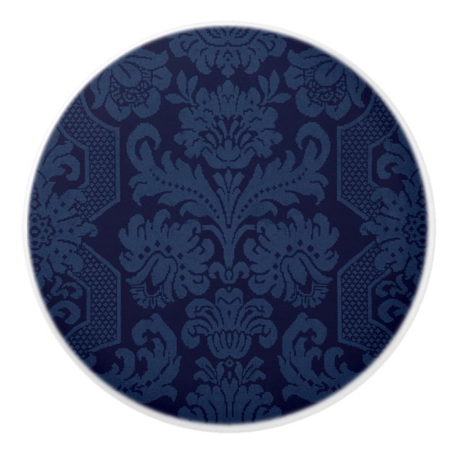 Elegant Verziert Blue Viktorianisch Damask Keramikknauf (Vorderseite)