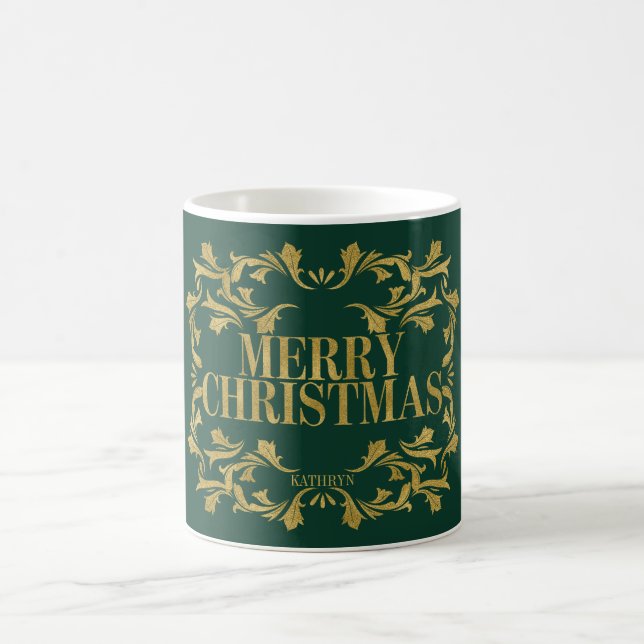 Elegant Verziert Gold Frohe Weihnachtskaffee Tasse (Mittel)
