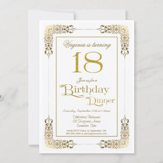 Elegant Verziert Gold Lace 18. Geburtstag Abendess Einladung