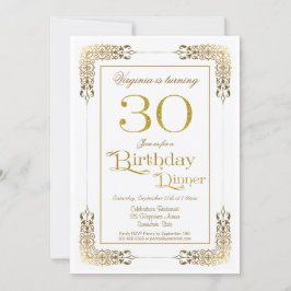 Elegant Verziert Gold Lace 30. Geburtstag Abendess Einladung