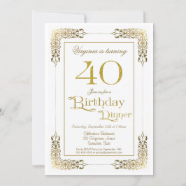 Elegant Verziert Gold Lace 40. Geburtstag Abendess Einladung