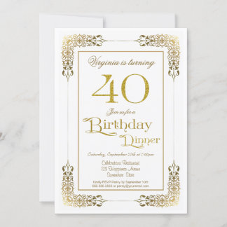 Elegant Verziert Gold Lace 40. Geburtstag Abendess Einladung