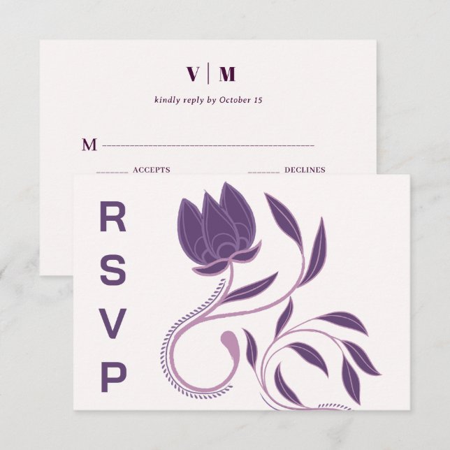 Elegant Verziert Paisley Fated Floral Wedding RSVP (Vorne/Hinten)