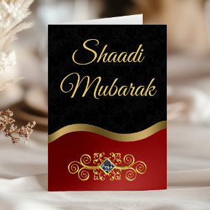 Elegant Verzierte Schwarz und Rot Shaadi Mubarak Karte
