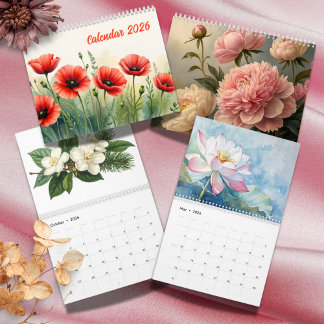 Elegant Vibrant  Watercolor Botanical 2026 Kalender