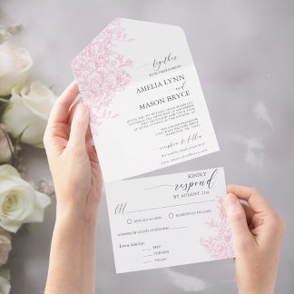 Elegant Victorian Blush Pink Floral Wedding  All In One Einladung