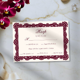 Elegant Victorian Burgundy Ivory Lace Wedding Meal RSVP Karte