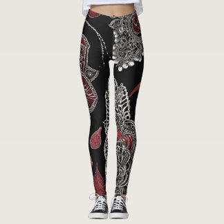 Elegant victorian lace & gothic crimson  AI art  Leggings