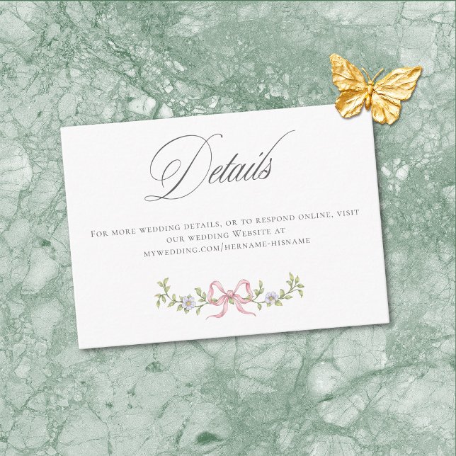 Elegant Victorian Pastel Floral Bow Wedding Detail Begleitkarte (Elegant Victorian Pastel Floral Bow Wedding Detail Enclosure Card)