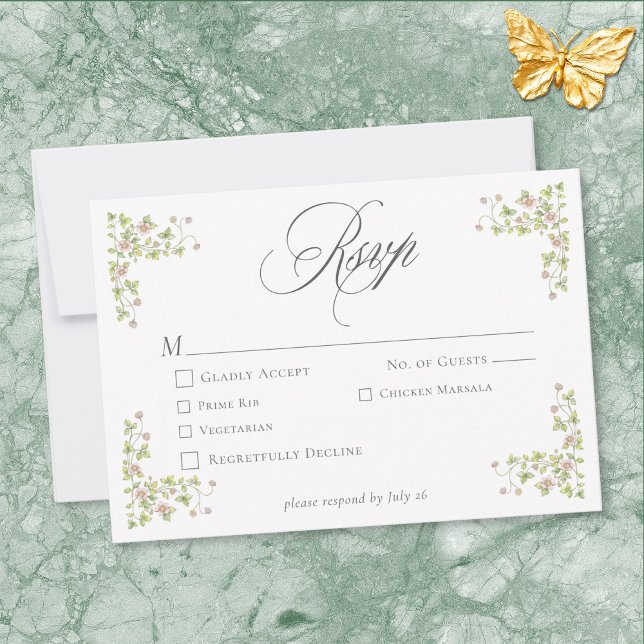 Elegant Victorian Pastel Floral Bow Wedding RSVP Karte (Elegant Victorian Pastel Floral Bow Wedding RSVP Card)
