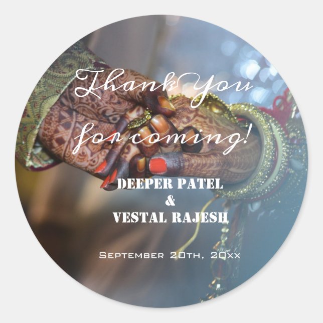 Elegant Vielen Dank Calligraphy Henna Indian Weddi Runder Aufkleber (Vorderseite)