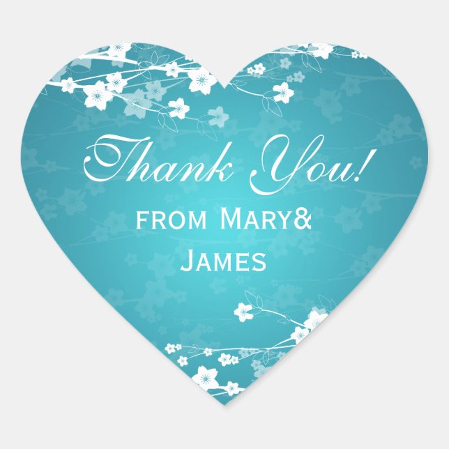 Elegant Vielen Dank Cherry Blossom Blue Herz-Aufkleber (Vorderseite)