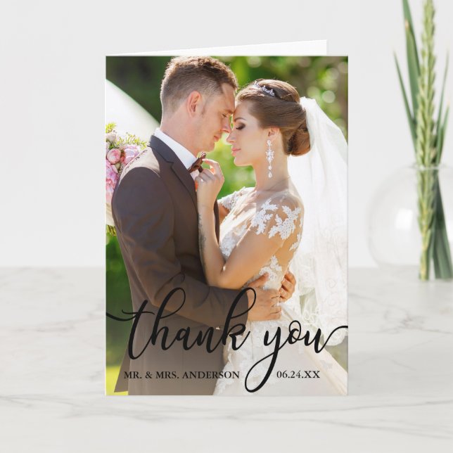Elegant Vielen Dank, dass Sie Script Wedding Foto  Dankeskarte (Vorderseite)