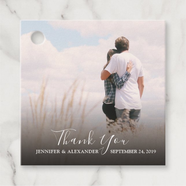 Elegant Vielen Dank Hochzeit Foto Geschenkanhänger (Vorderseite)