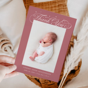 Elegant Vielen Dank Kalligraphie Pink Birth Ankündigung
