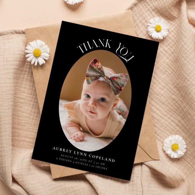 Elegant Vielen Dank Oval Black Baby Foto Ankündigung (Von Creator hochgeladen)